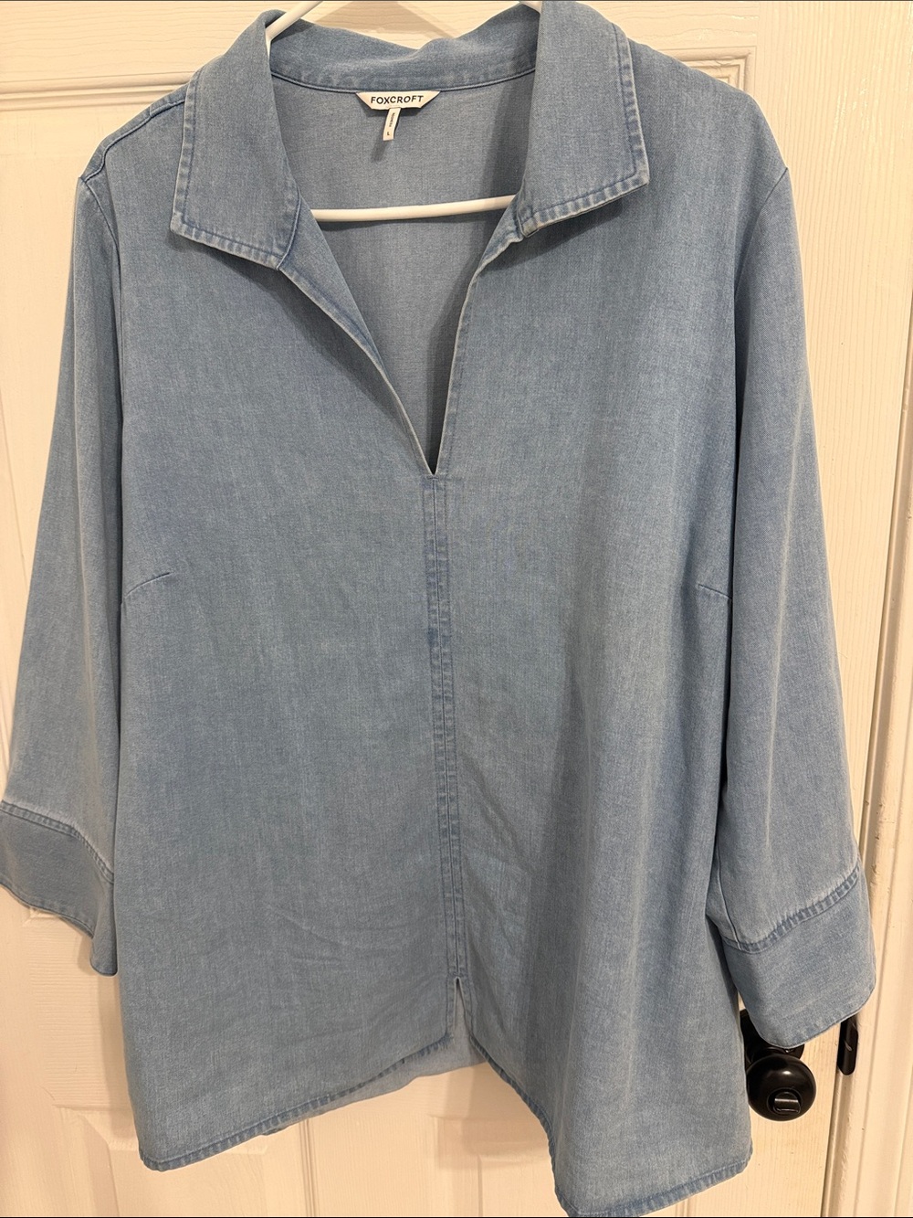 Foxcroft Agnes Tencel Denim 3/4 Sleeve Popover Shirt size large